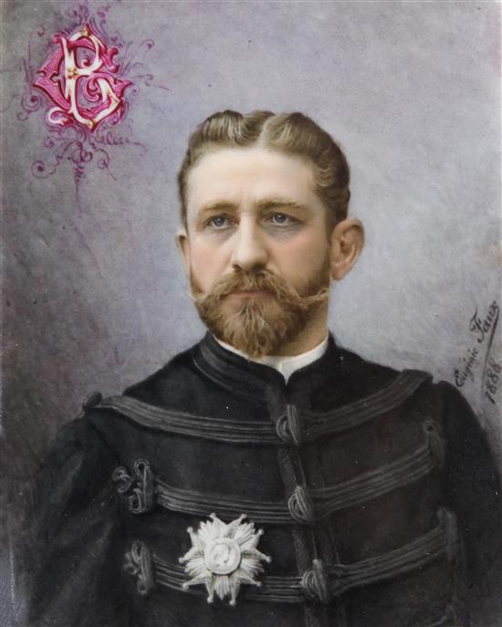 French Political Interest: Eugenie Faux (b.1860). Portrait on porcelain plaque of General Boulanger, 17 x 13.5cm